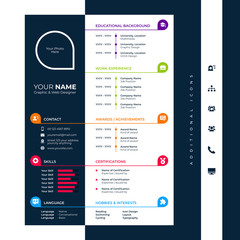 cv design template with glyph icons - obrazy, fototapety, plakaty