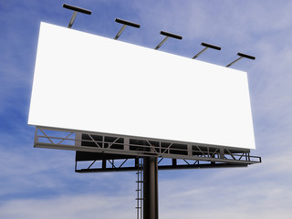 3D rendering of blank billboard (empty advertisement) with clouds. Empty mockup template