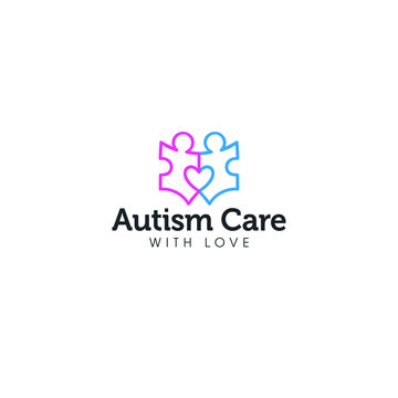 best autism care logo or illustration concept, with love symbol and puzzel shape