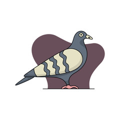 Cute urban gray dove character. Vector flat cartoon illustration. Outline icon, white background
