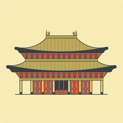 China, asian temple, vector outline illustration