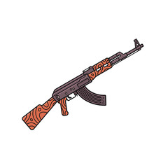  Vector automatic machine icon in outline style. Russian assault rifle AK-47.