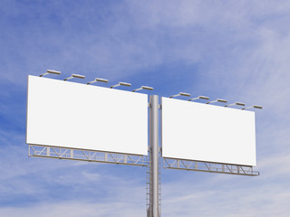 3D rendering of blank billboard (empty advertisement) with clouds. Empty mockup template