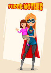 Woman in superhero costume. Super mother