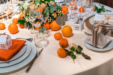 wedding table decoration with fruits and flowers