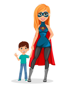 Woman in superhero costume. Super mother