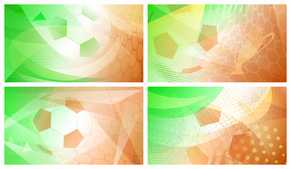 Set of four football or soccer abstract backgrounds with big ball in national colors of Ireland