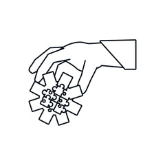 hand with puzzle pieces in shape pinion