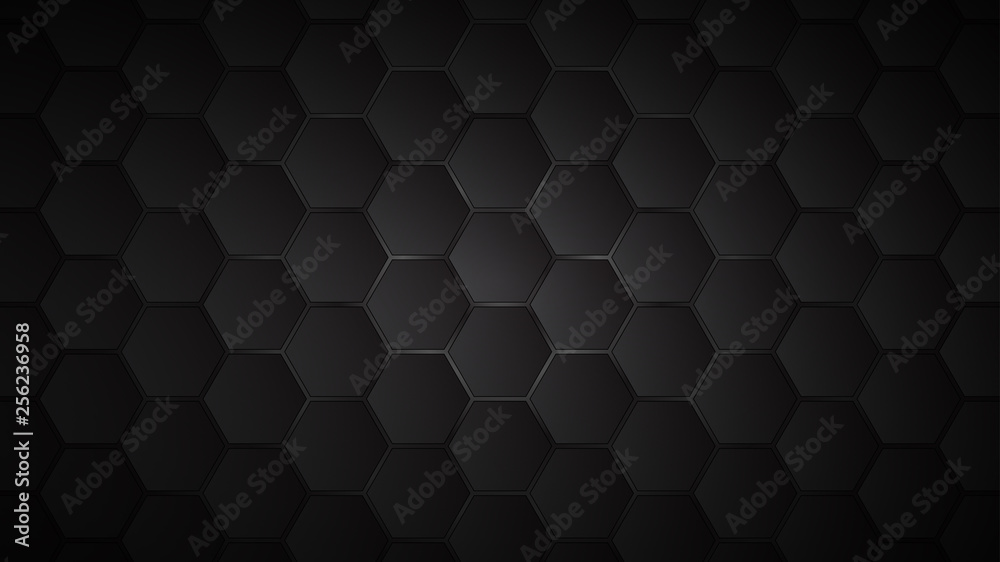 Wall mural abstract background of black hexagon tiles with gray gaps between them