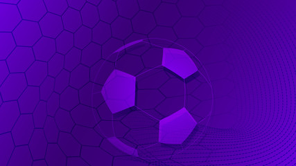 Football or soccer background with big ball in purple colors