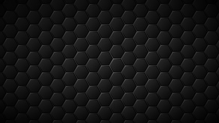 Abstract background of black hexagon tiles with gray gaps between them