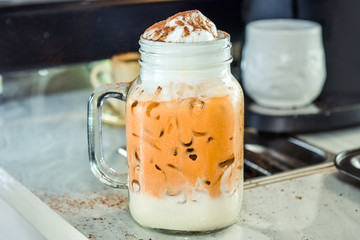 Ice thai tea with milk, traditional Indian drink is iced tea or chai masala, Milk tea, Orange tea