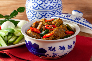 fried pork with curry. Thai Food