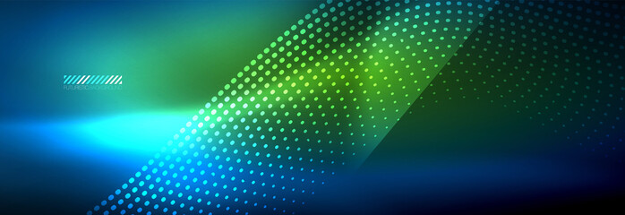 Obraz premium Glowing abstract wave on dark, shiny motion, magic space light. Vector techno abstract background