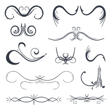 Set of Ornaments. Vintage and filigree decoration. Swirly line curl  patterns isolated on white background. Stock Vector | Adobe Stock