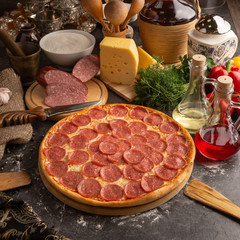 Pepperoni pizza for a restaurant menu.