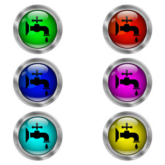 Water tap icon. Set of round color icons.