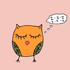 Cute owl doodle in the style. Cute children's print, card, postcard