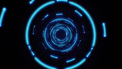 Blue abstract light circles seamless looping. Animation of an abstract background tunnel loop with...