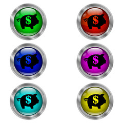 Piggy bank icon. Set of round color icons.