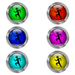 Running man icon. Set of round color icons.