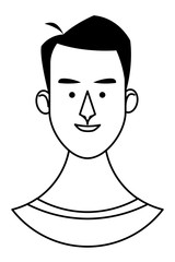 young man face cartoon in black and white