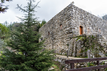 this is a capture of an old monastery in Lebanon dated since the first Christians , they say the apostles walk through this road to travel to Antioch and you can see the old stone and architecture 