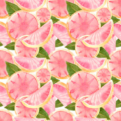 Tropical seamless pattern with red oranges, grapefruit. Fruit repeated background. Watercolor bright print for fabric or wallpaper