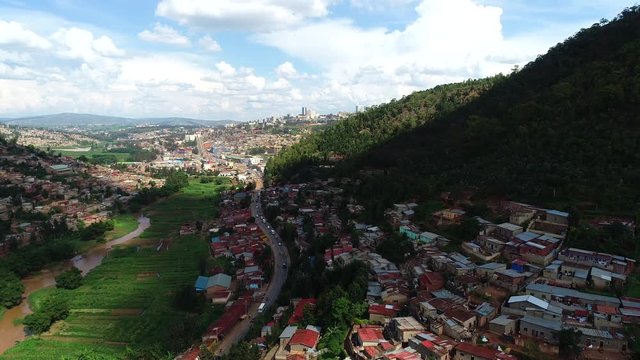 Aerial view of the outskirt of Kigali, the capital city of Rwanda 