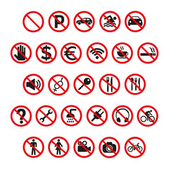 Prohibition signs set safety on white background.