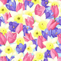 Seamless pattern of spring flowers