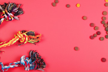 Flat lay composition with accessories for dog and cat.