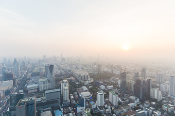 Bangkok city building metropolis with sunset