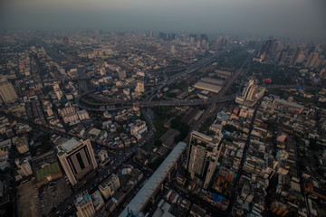 Naklejka premium Bangkok city building metropolis with sunset