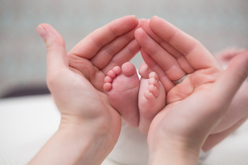 Obraz na płótnie Canvas Parent holding in the hands feet of newborn baby