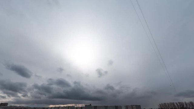 4k timelapse of gloomy Spring sky with a lot of clouds fast mooving