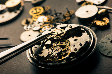 many parts of mechanical wristwatch - obrazy, fototapety, plakaty