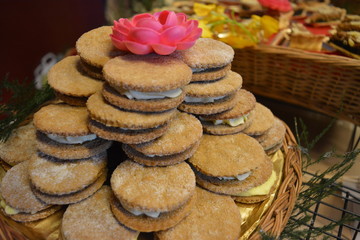 cream cookies on the table