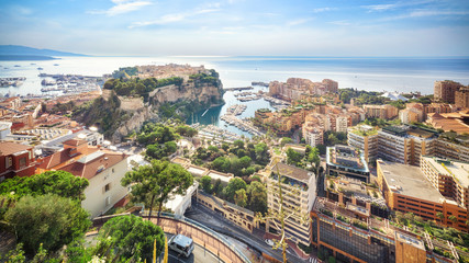 Fototapeta na wymiar Luxury residential area Monaco-Ville with yachts, view from above, Monaco, Cote d'Azur, France