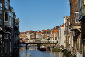 Fototapeta na wymiar Dordrecht city - typical facade and buildings with waterways - Netherlands - Holland