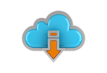 Cloud Computing internet Symbol concept with download icon on white background. 3D rendering.