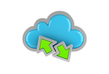 Cloud Computing internet Symbol concept with transfer icon on white background. 3D rendering.