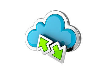 Cloud Computing internet Symbol concept with transfer icon on white background. 3D rendering.