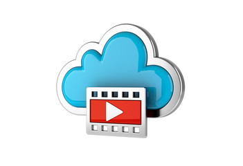 Cloud Computing internet Symbol concept with video icon on white background. 3D rendering.