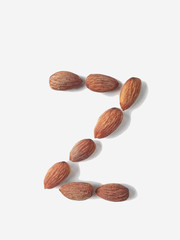 Isolated alphabet letter Z made by almonds