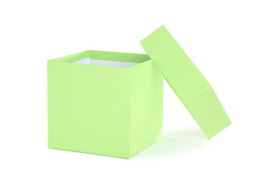 Fototapeta premium Open green gift box isolated on white background
