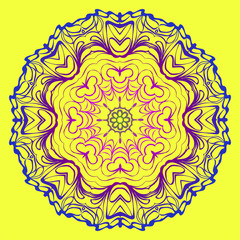 Mandala Floral Ornament. Pattern For Posters, Banners. Vector Illustration. Yellow purple gradient color