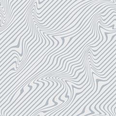 Abstract Illustration of Wave Stripes. Gray and White Striped Background with Geometric Pattern and Visual Distortion Effect. Optical illusion and Curved lines. Op art.