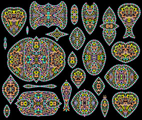 A colorful collection of floral patterns and ethnic elements.Traditional eastern symbols for decoration, for clothes. Ethnic ornament - object isolated. Vector bright print.