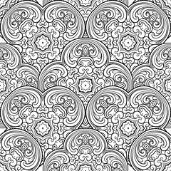 Seamless geometric line pattern in eastern or arabic style. Exquisite monochrome texture. Black and white graphic background, lace pattern